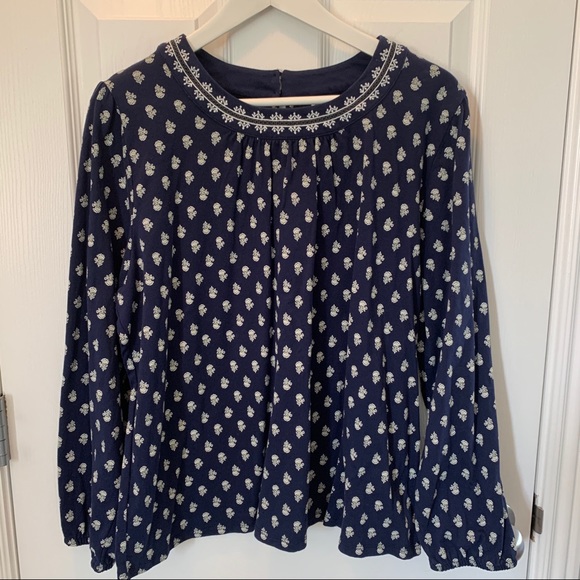 Adorable Navy Printed Cotton Long Sleeve Top NWOT - Picture 2 of 6